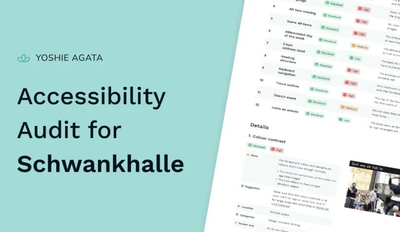 The title on the left that says Accessibility Audit for Schwankhalle. On the right, there is a picture of the web page of the list of accessibility audit for Schwankhalle.
