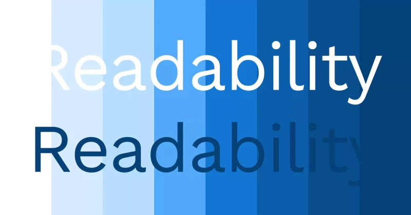 Gradient background with shades of blue, progressively getting darker from left to right. The word